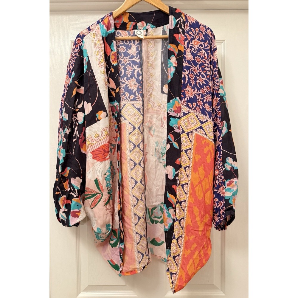 Akemi + Kin Kimono Womens O/S Multi-Color Floral Paisley Patchwork Mixed Print